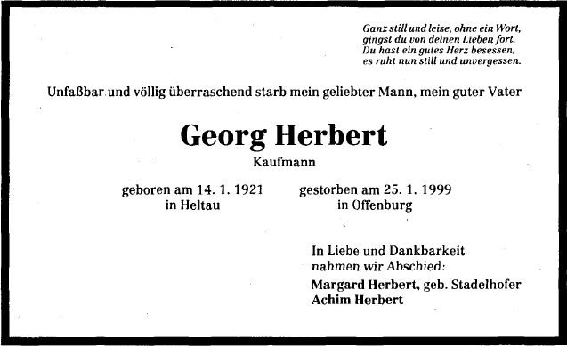 Herbert Georg 1921-1999 Todesanzeige